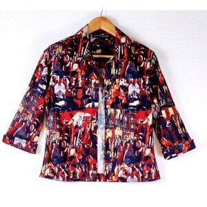 Denim Abstract Art Jacket by Mirror Image Rust Multi Color Parisian Cafe Eclecti